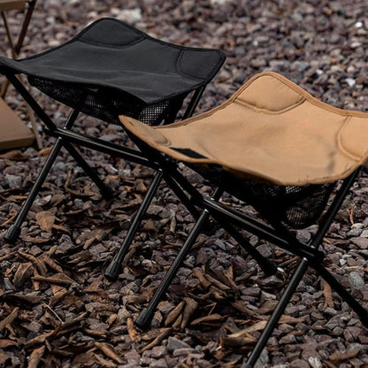 Folding Camping Stool – Portable Outdoor Seat with Mesh Storage Tray