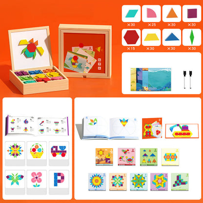 Magnetic Wooden Building Blocks with Pattern Cards