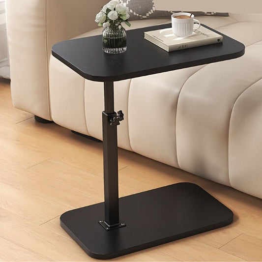 Height-Adjustable Side Table with a Wooden Top and Metal Frame