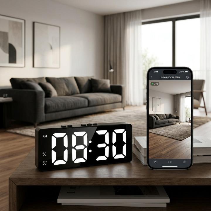 Digital Alarm Clock with 2K HD Security Camera