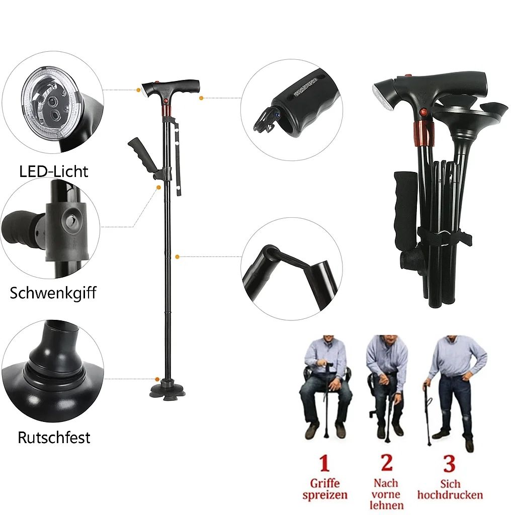 Folding Walking Cane with LED Light and Alarm