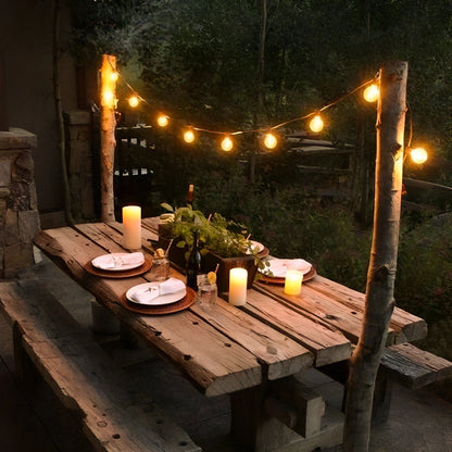 Outdoor LED string lights with warm white light